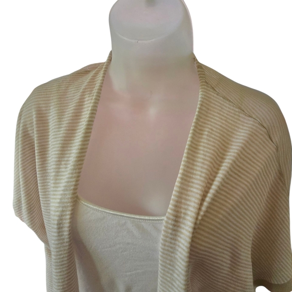 LOFT Striped Kimono Cardigan Open Front Short Sleeve Lightweight Beige Tan S - Picture 4 of 7